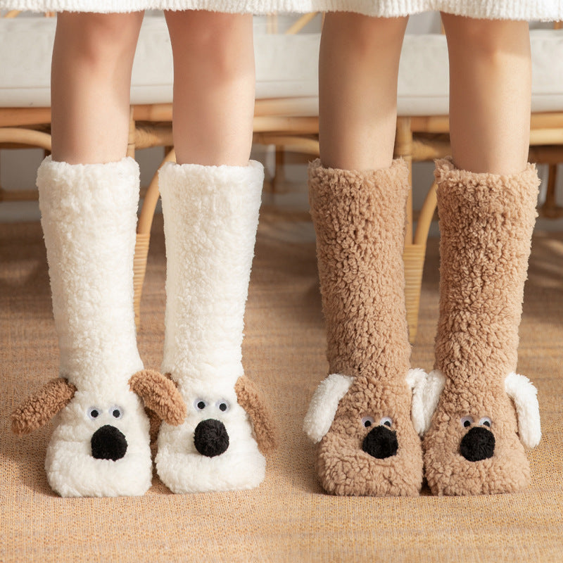 Dog Floor Socks Winter Warm Non-slip Plush Socks For Women