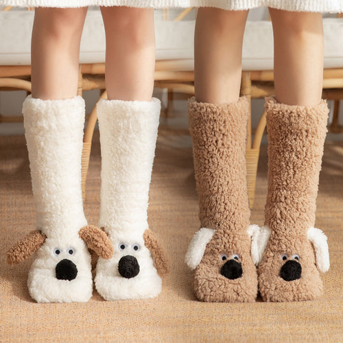 Dog Floor Socks Winter Warm Non-slip Plush Socks For Women