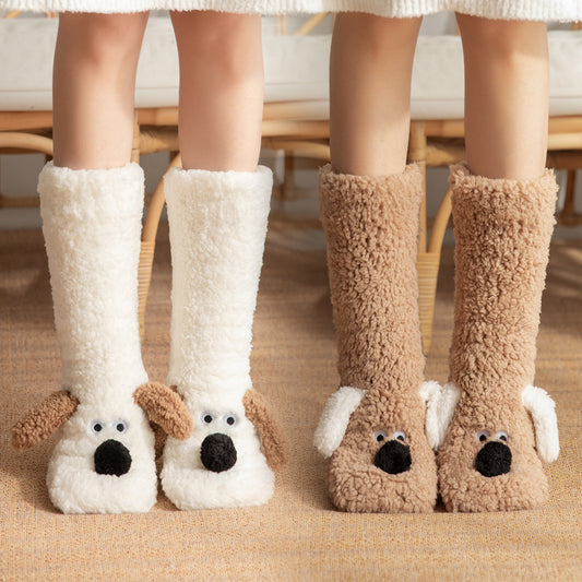 Dog Floor Socks Winter Warm Non-slip Plush Socks For Women