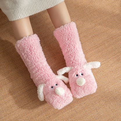 Dog Floor Socks Winter Warm Non-slip Plush Socks For Women