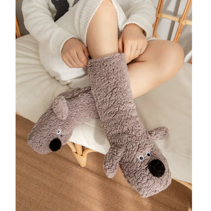 Dog Floor Socks Winter Warm Non-slip Plush Socks For Women