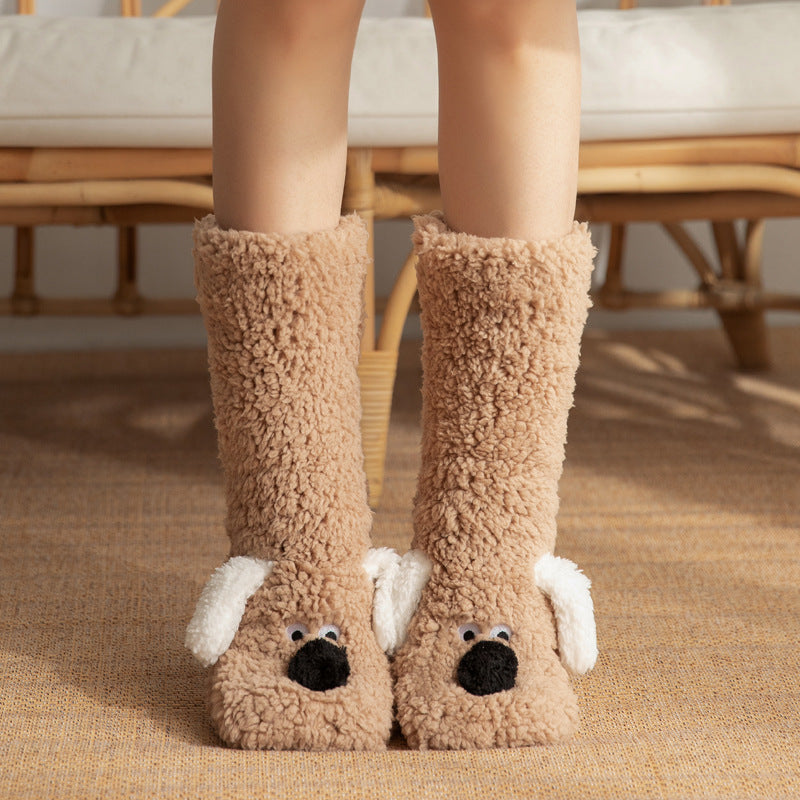 Dog Floor Socks Winter Warm Non-slip Plush Socks For Women