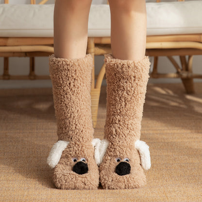 Dog Floor Socks Winter Warm Non-slip Plush Socks For Women