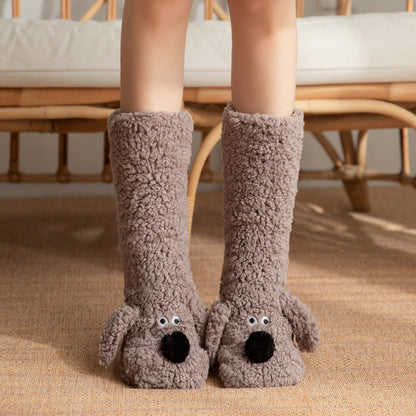 Dog Floor Socks Winter Warm Non-slip Plush Socks For Women