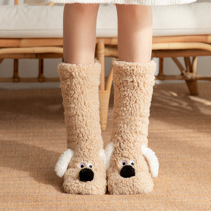 Dog Floor Socks Winter Warm Non-slip Plush Socks For Women