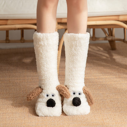 Dog Floor Socks Winter Warm Non-slip Plush Socks For Women