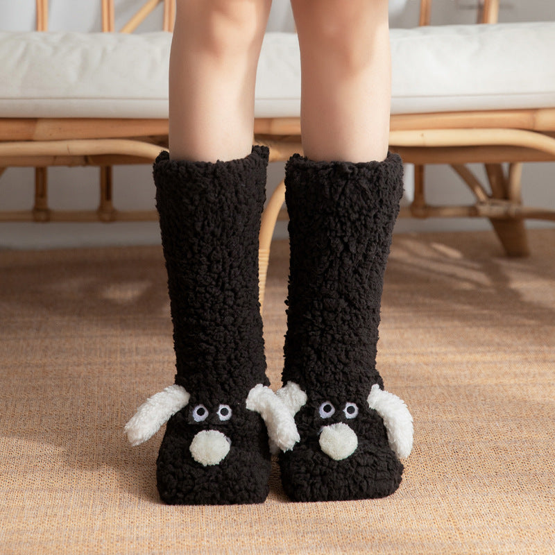 Dog Floor Socks Winter Warm Non-slip Plush Socks For Women