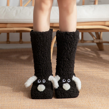 Dog Floor Socks Winter Warm Non-slip Plush Socks For Women